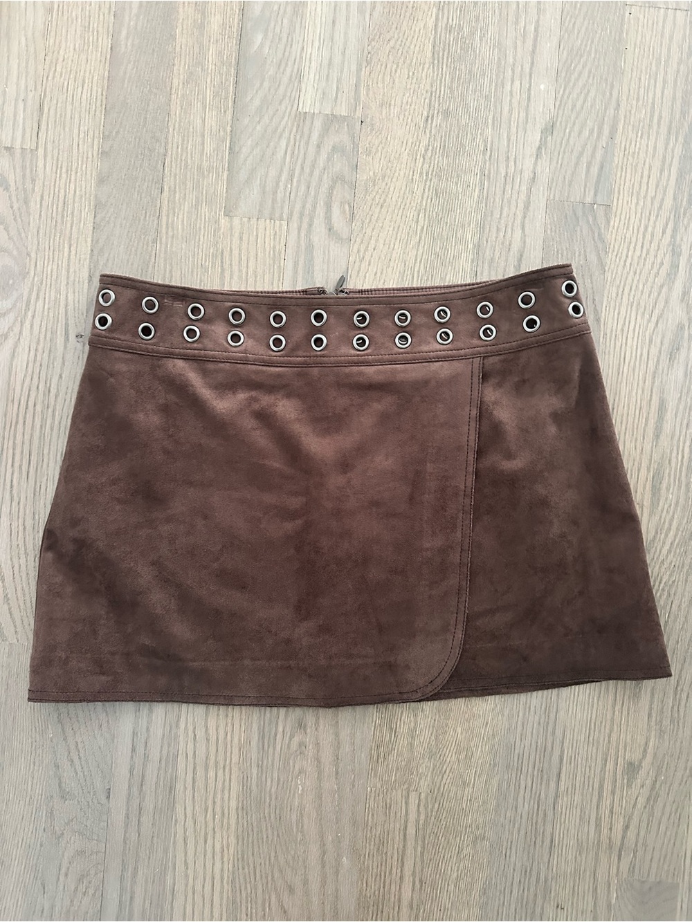 BCBGMaxAzria Brown Faux Suede Mini Skirt with Eyelet Waist nwt